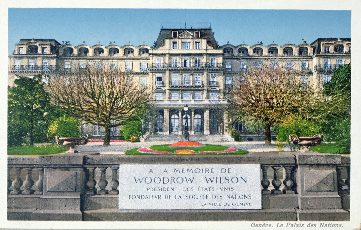 Pohlednice Palais des Nations v Ženevě, pohlednice c.1924 od Swiss School