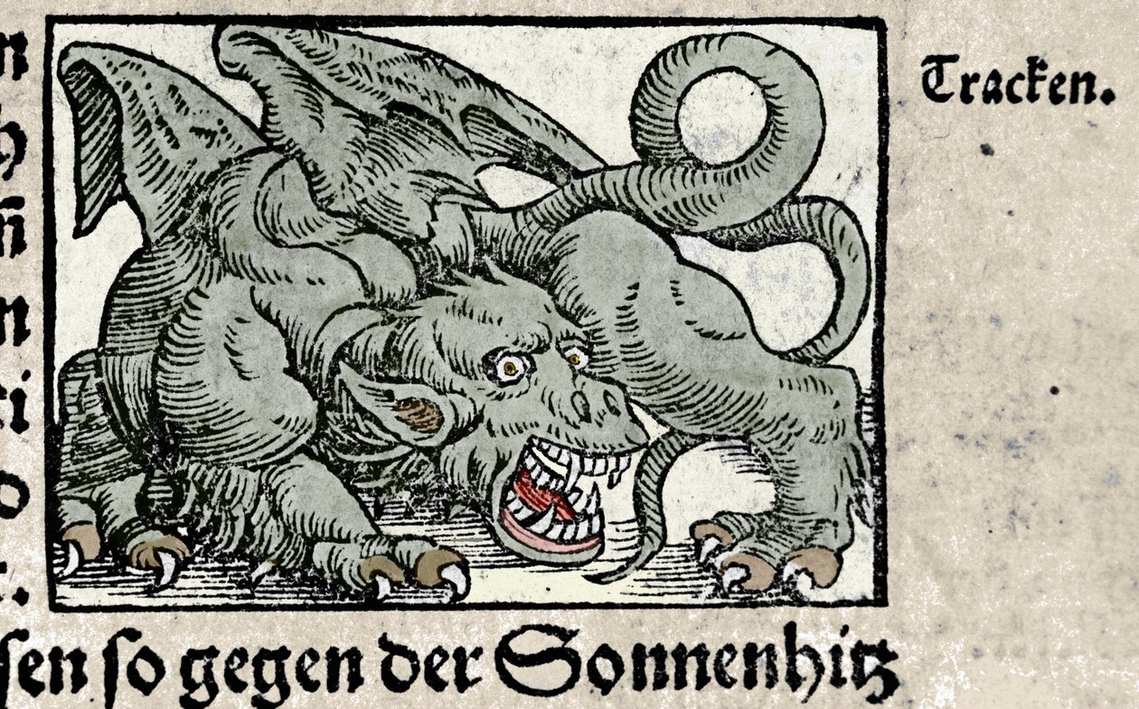 Znázornění draka: rytina z knihy Johanna Stumpffa „Den Noble Strict Best Fromen“. 1550 od Swiss School