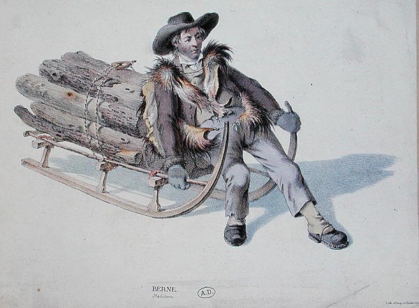 Sledger z okresu Berne, začátek 19. století (barevná rytina) od Swiss School