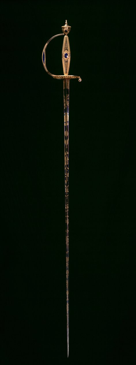 Small-Sword, cca 1790-1800 (zlato s modrým průsvitným smaltem, leptaná, modřená a zlacená ocel) od Swiss School