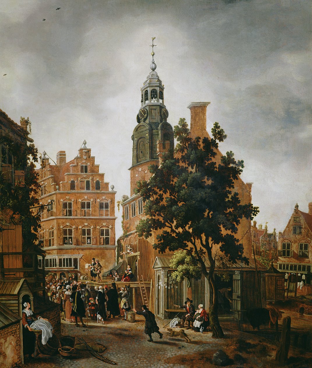 Věž Munt s šarlatánem chválícím své zboží, Amsterdam od Sybrandt van Beest