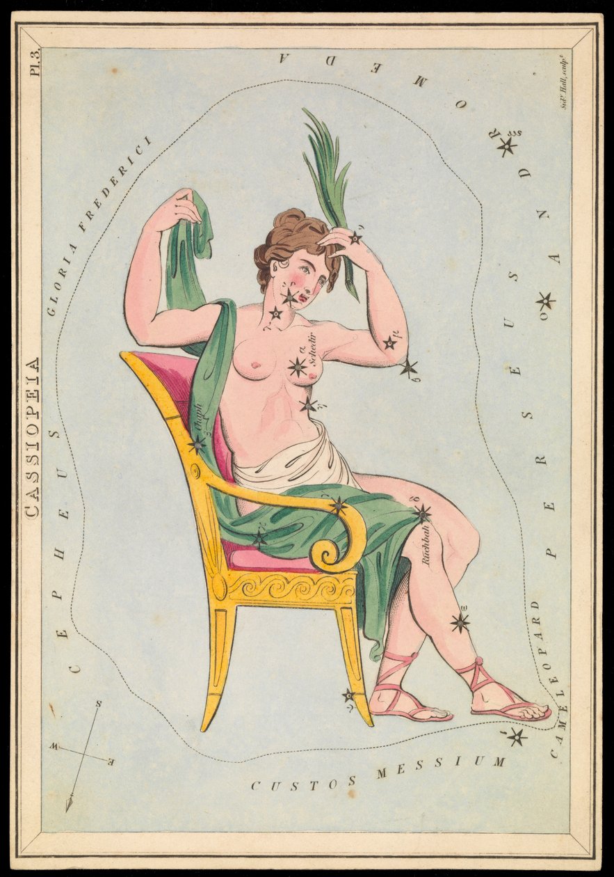 Cassiopeia, asi 1825 (karta, papír, tkanivo ) od Sydney Hall