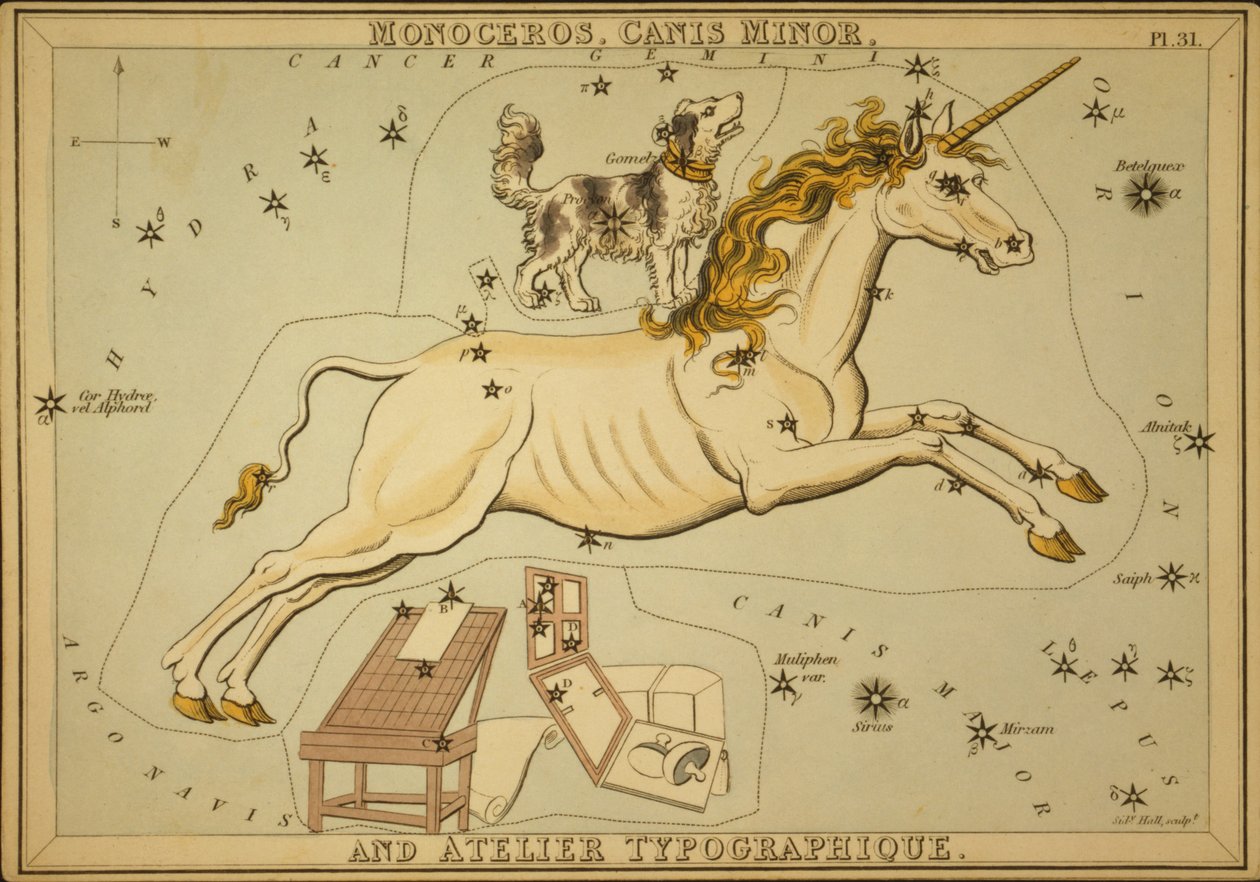 Monoceros, Canis Minor a Atelier Typographique, ilustrace z 