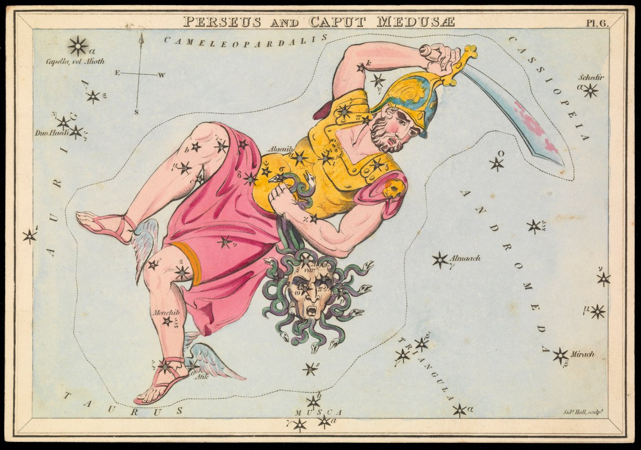Perseus a Caput Medusae, asi 1825 (karta, papír, hedvábí ) od Sydney Hall