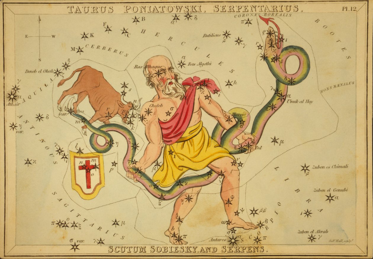 Taurus Poniatowski, Serpentarius, Scutum Sobiesky a Serpens, ilustrace z 