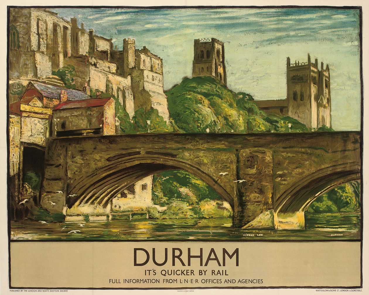 Plakát britských drah inzerující Durham, kolem roku 1935 (barevná litografie) od Sydney Lee