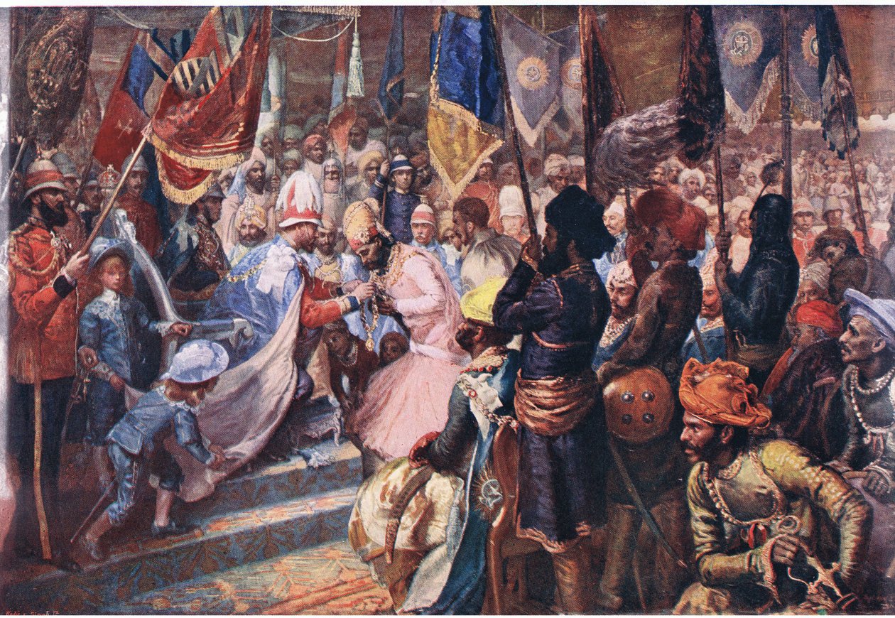 Princ z Walesu v Indii, ilustrace z Cassells History of England, 1900s od Sydney Prior Hall