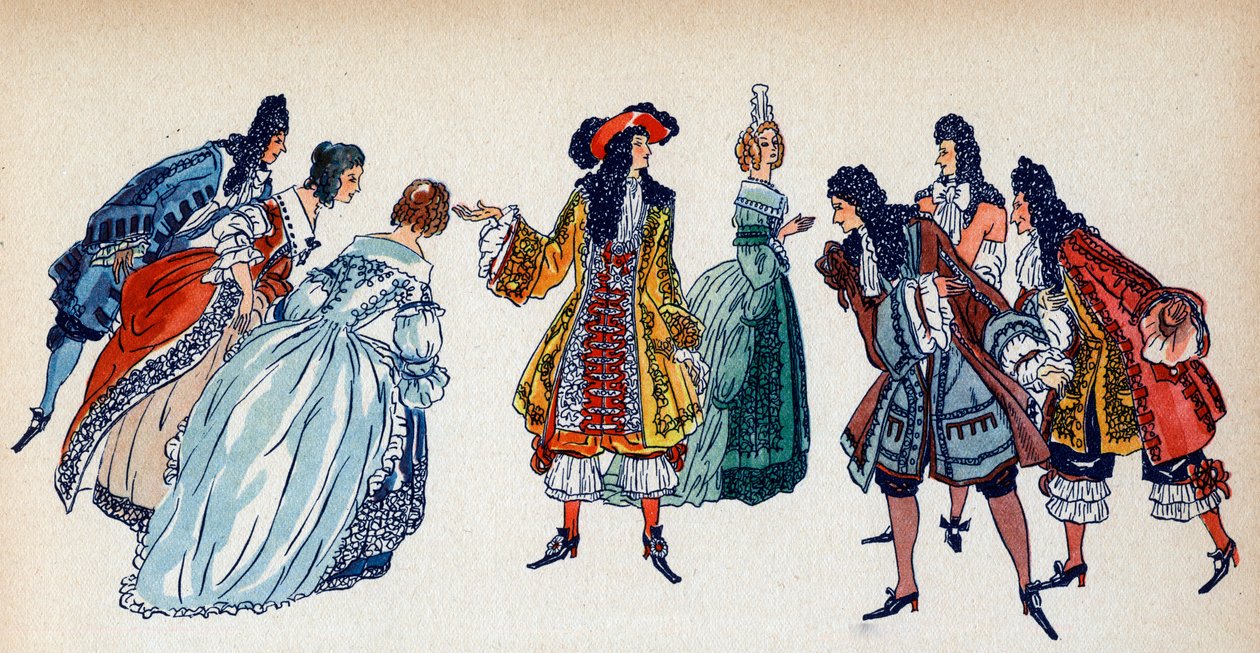 Král Ludvík XIV. uprostřed dvořanů - Ilustrace Sylvaina Sauvage (1888-1948) ke knize „Louis XIV“ od Frantze Funcka-Brentana (1862-1947) z roku 1938 Pozor! Použití tohoto díla může být sub od Sylvain Sauvage