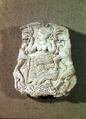 Víko pyxisy zobrazující Paní zvířat krmící dvě divoké kozy, cca 1200-1150 od Syrian Syrian