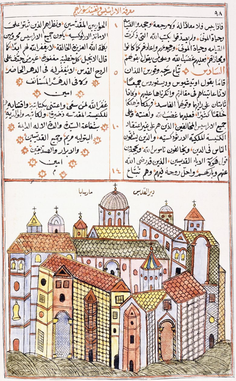 Klášter sv Saba, ze syrského křesťanského rukopisu, 1855 od Syrian School