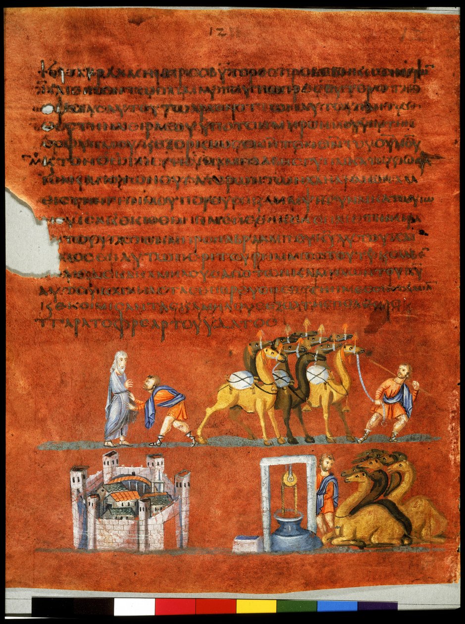 Celá strana: text a miniatura: vysílání Eliezser (miniatura) od Syrian School