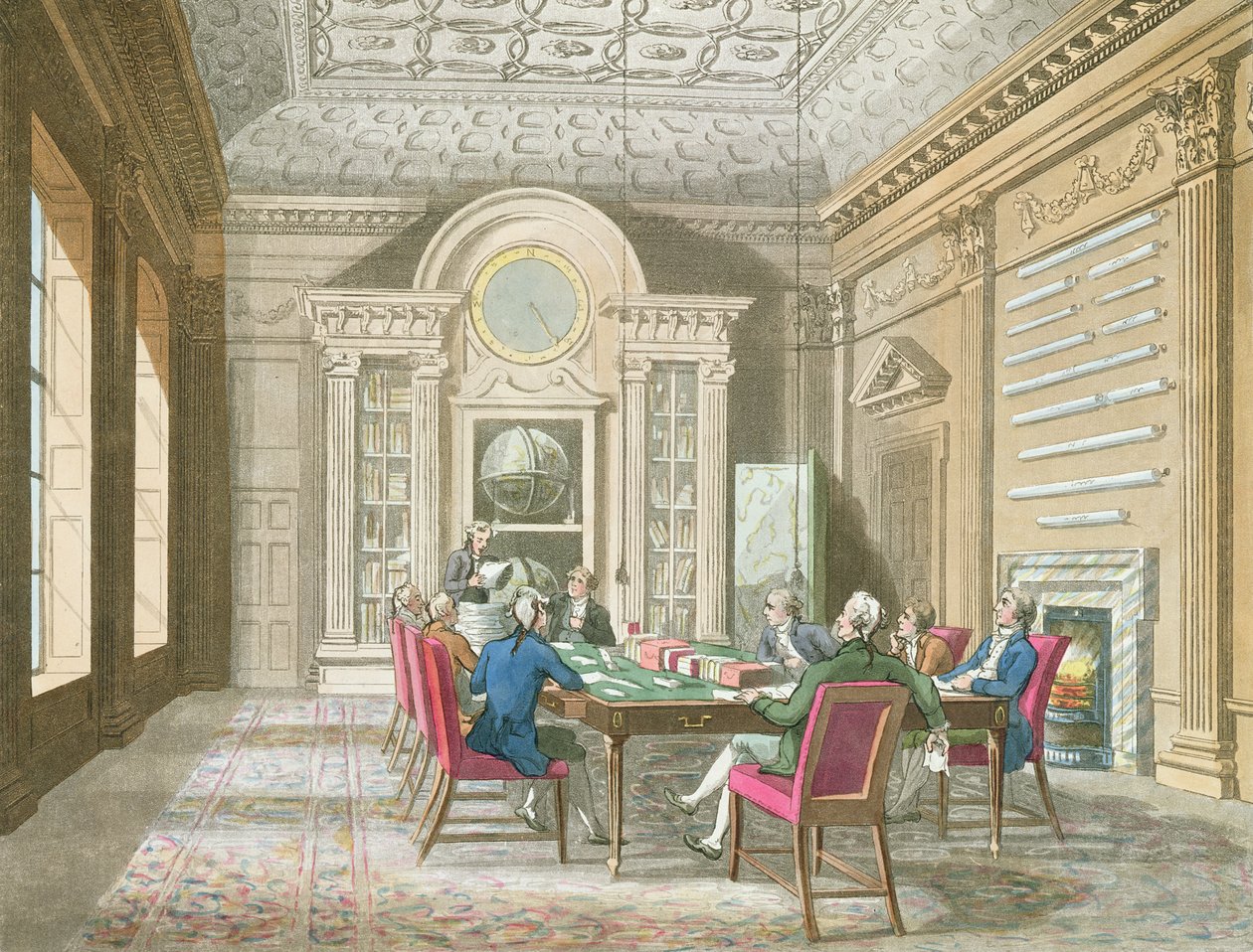 Board Room of the Admirality, 1808 (barevná rytina) od Pugin and Rowlandson