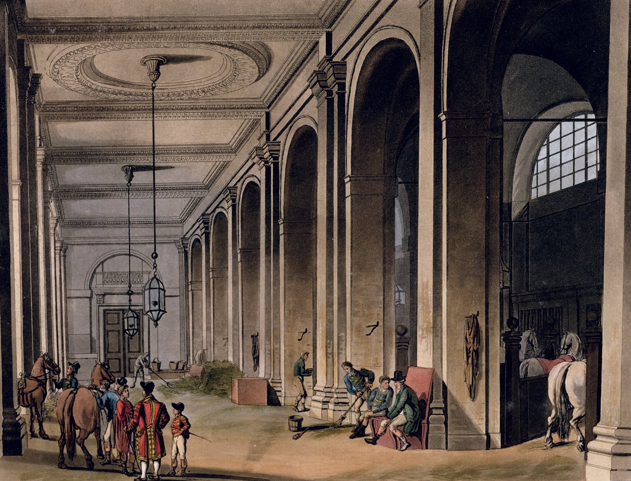 Kings Mews, Charing Cross z Ackermannova „Microcosmos of London“ od Pugin and Rowlandson
