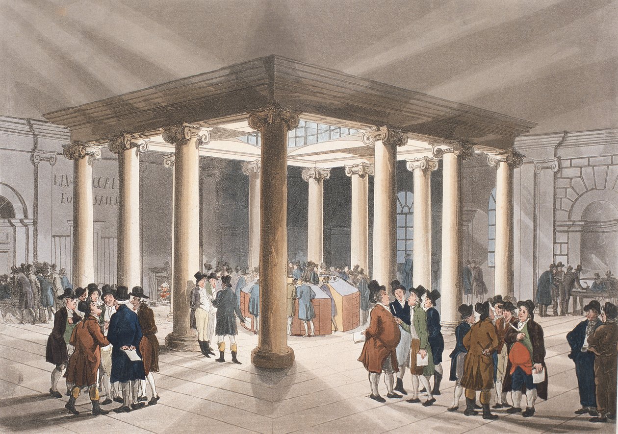 The Coal Exchange, Lower Thames Street z Ackermannova „Microcosm of London“ od Pugin and Rowlandson