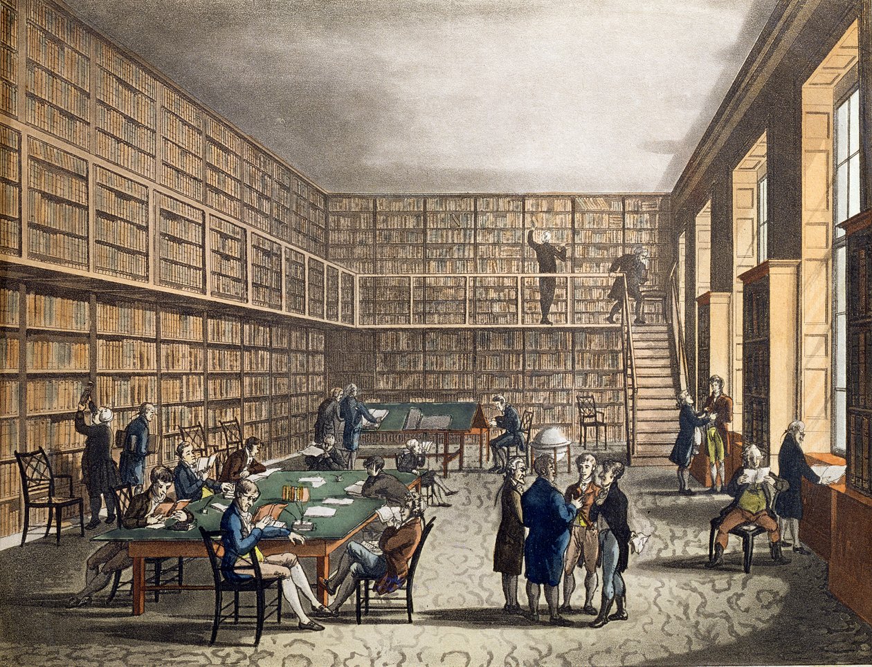 Knihovna v The Royal Institution, Albemarle Street, vyryla Joseph Constantine (fl. 1780-1812) Stadler, 1809 od Pugin and Rowlandson