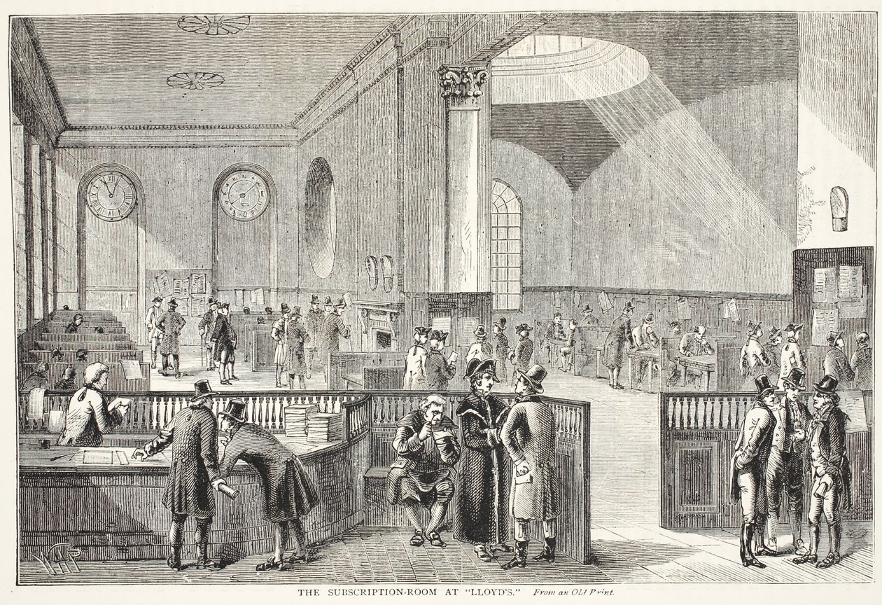 Předplatitelská místnost v Lloyds, podle starého tisku od Pugin and Rowlandson