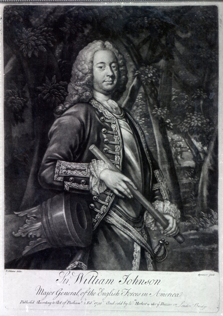 Sir William Johnson, vyryl Charles Spooner, 1756 (mezzotinta) od T. Adams