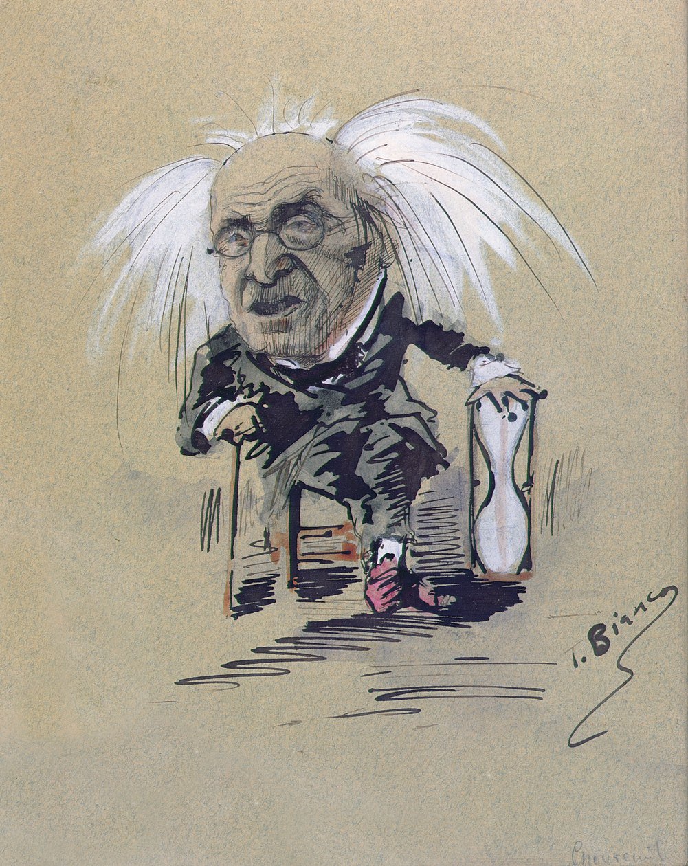 Karikatura Michel-Eugene Chevreul (1786-1889) kolem 1885-89 (pero a inkoust a kvaš na papíře) od T. Bianco