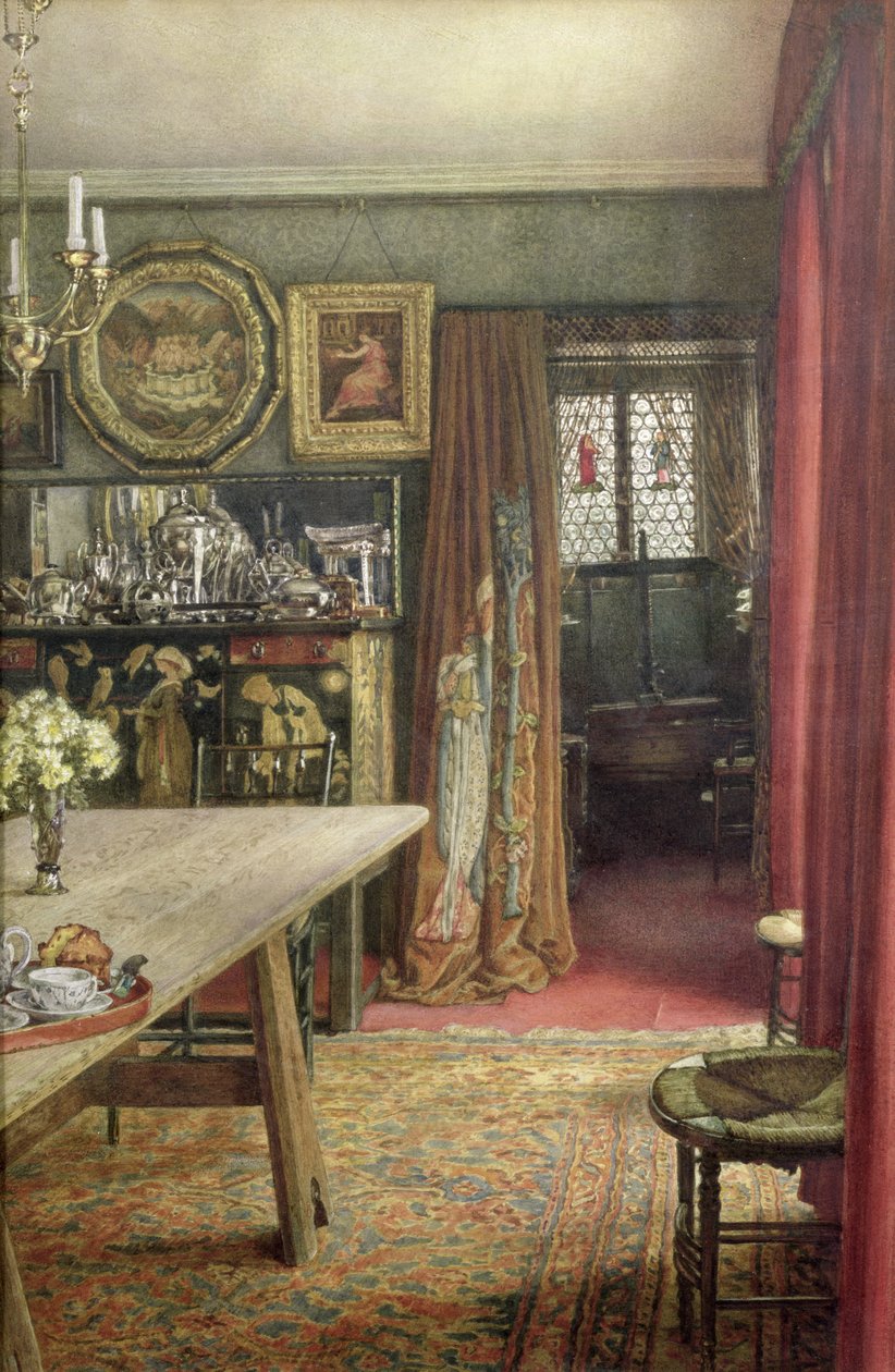 Vnitřní pohled na The Grange, North End Road, Fulham, domov Edwarda Burne-Jonese (1833-98) (wc na papíře) od T. M. Rook