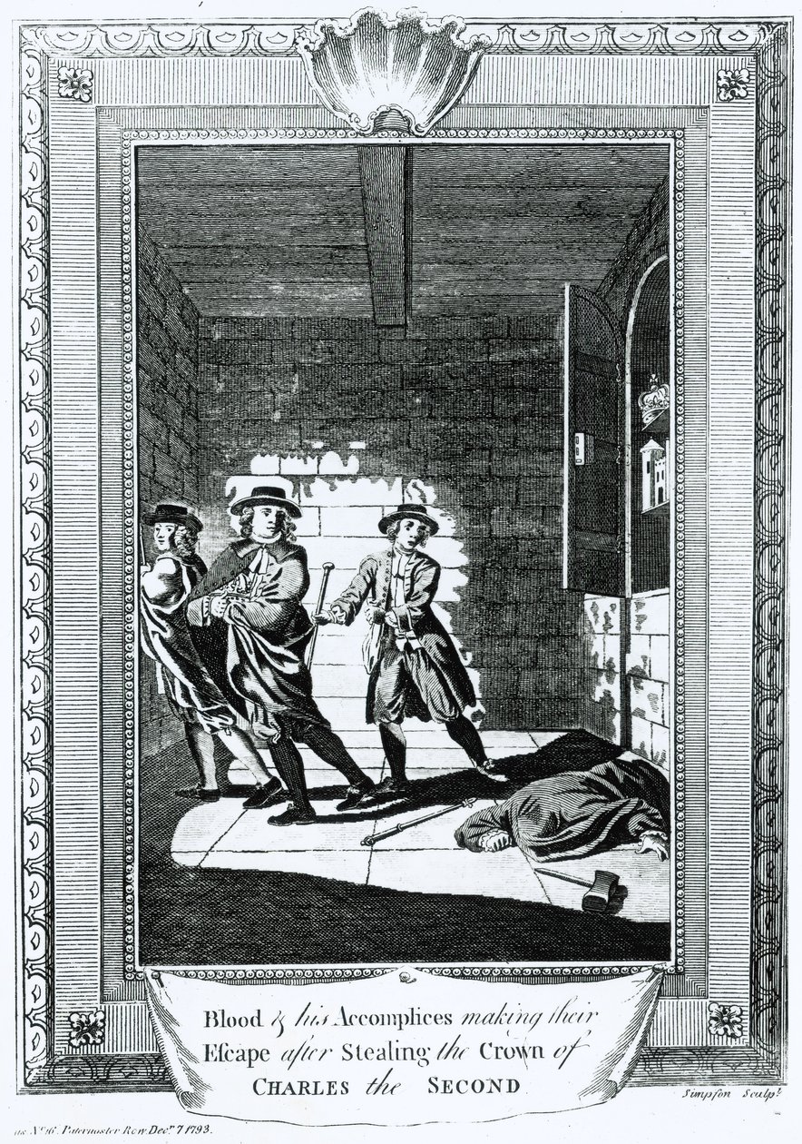 Krev a jeho komplicové na útěku po krádeži koruny Karla II., 1793 od T. Simpson