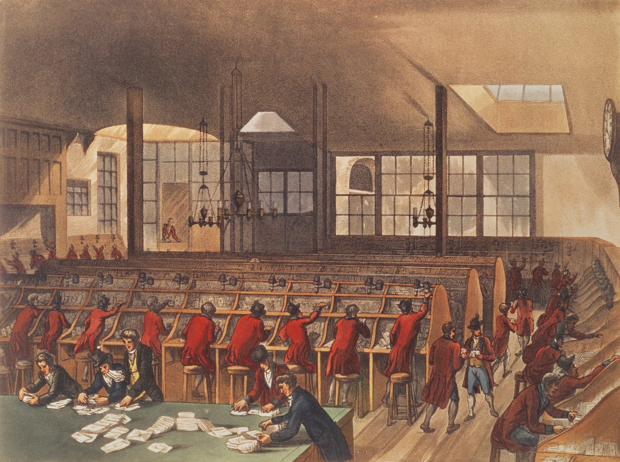 The Post Office, od Ackermanns Microcosm of London, Volume II, Pub. 1809 od T. and Pugin Rowlandson