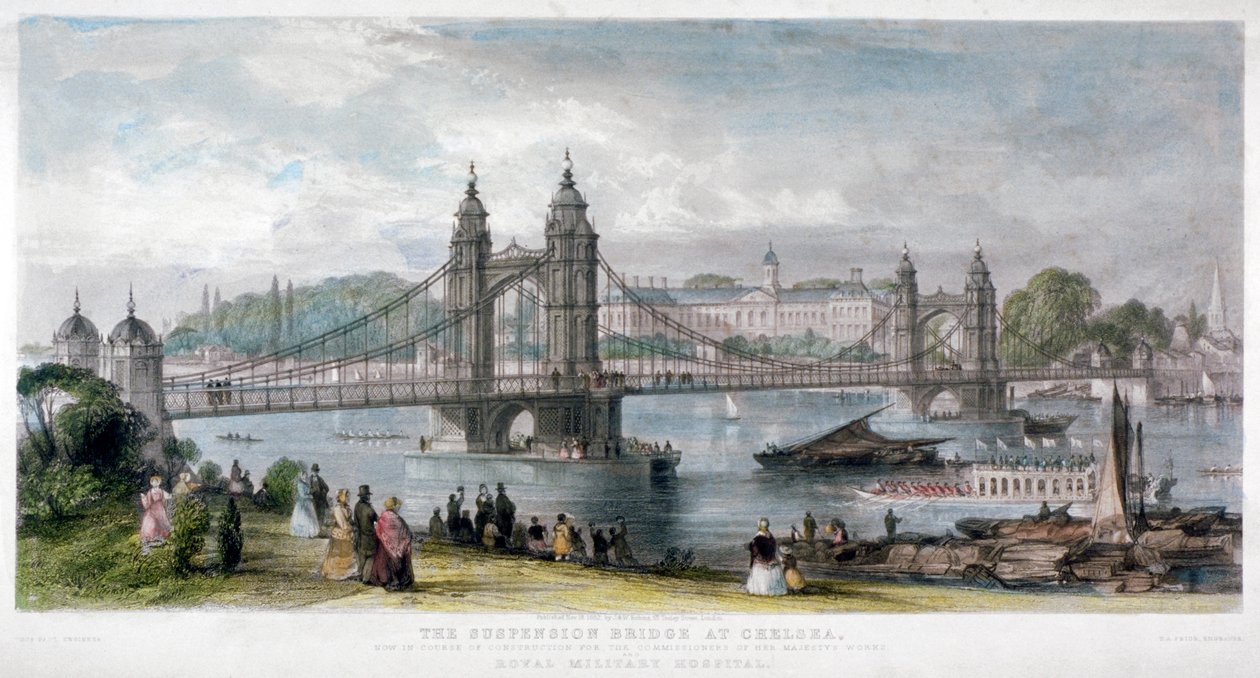 Pohled na visutý most v Chelsea, Londýn, 1852. od TA Prior
