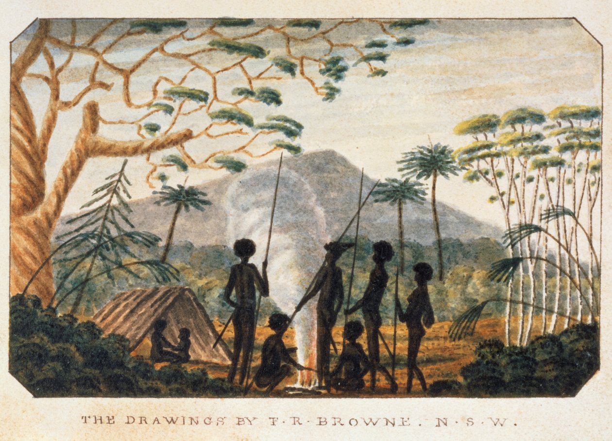 Skupina domorodců kolem táborového ohně, 1813 od T.R. Browne
