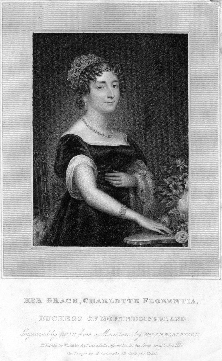 Její milost Charlotte Florentia, vévodkyně z Northumberlandu, 1829. od T. A. Dean
