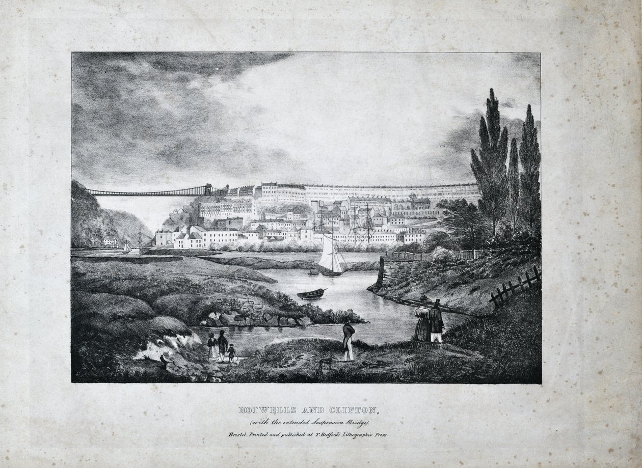 Hotwells a Clifton, asi 1831 (litografie na papíře) od T. Bedford