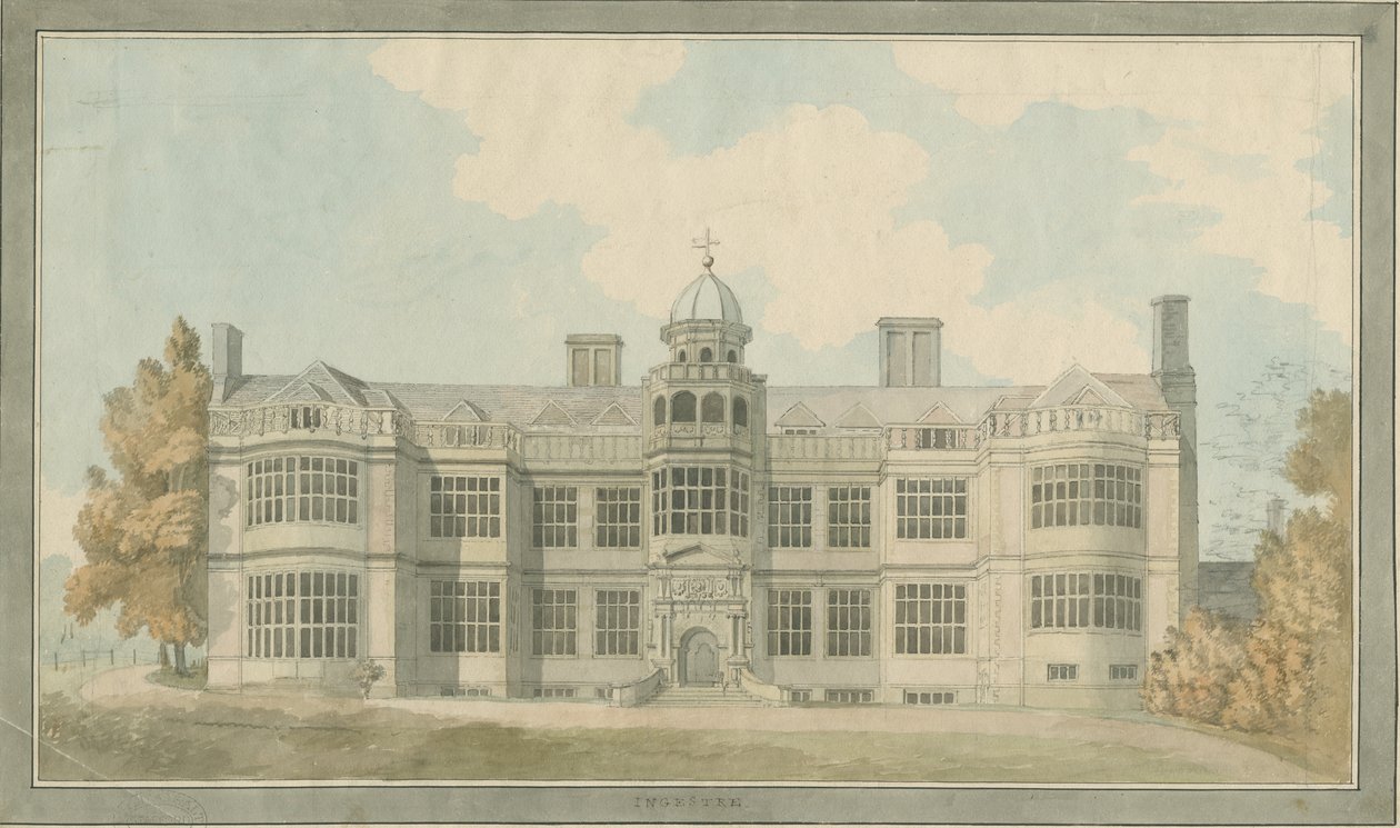 Ingestre Hall: malba vodovými barvami, nd [1791] od T Carter