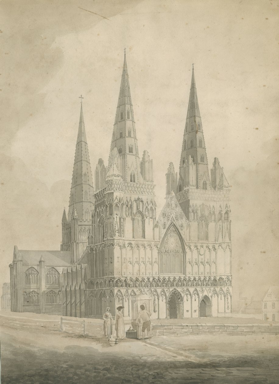 Lichfieldská katedrála – západní fronta: sépiová kresba, nd [1782] od T Carter