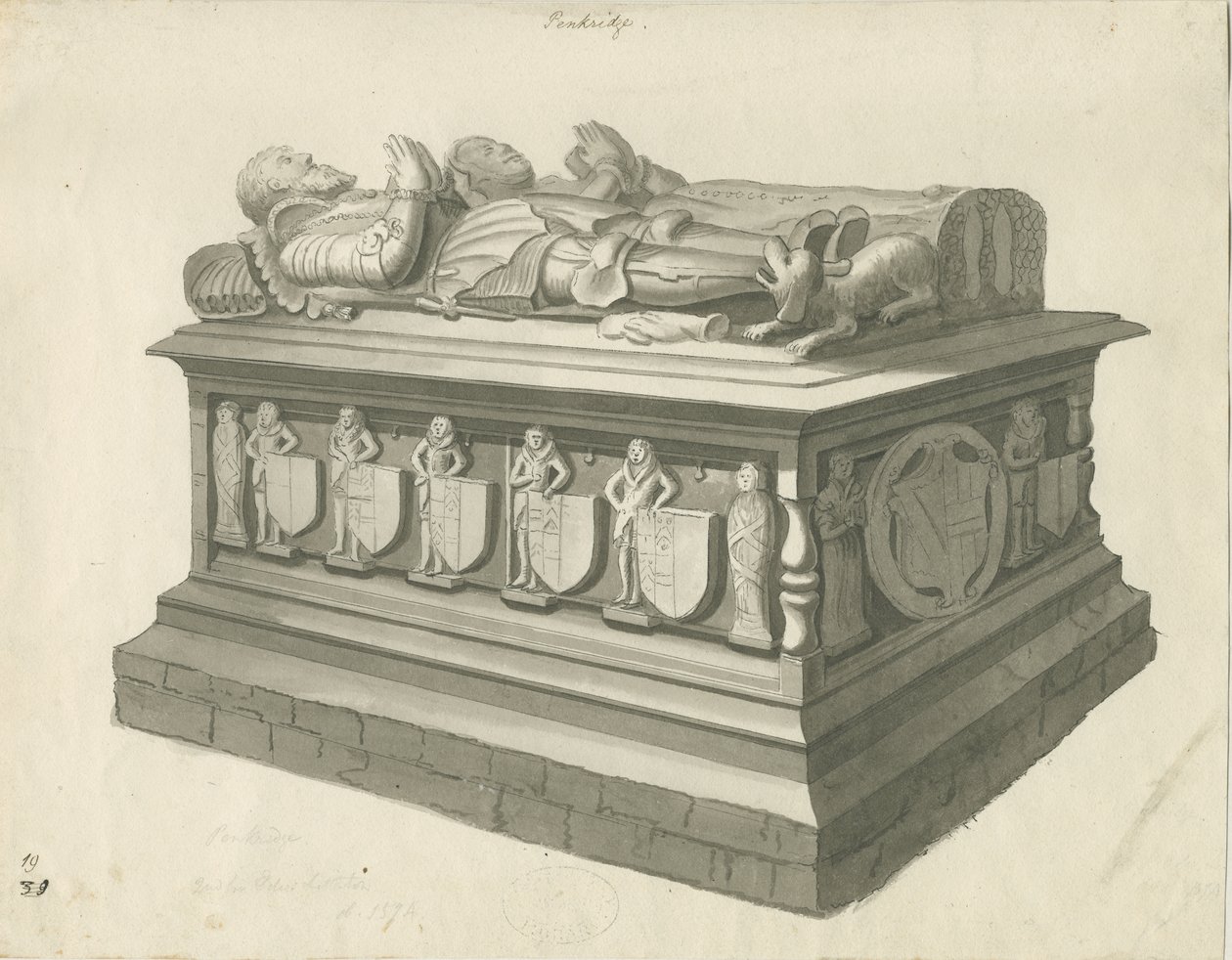 Penkridge Church – Hrobka [Sir Edward Littleton]: sépiová kresba, nd [konec 18. století] (kresba) od T Carter