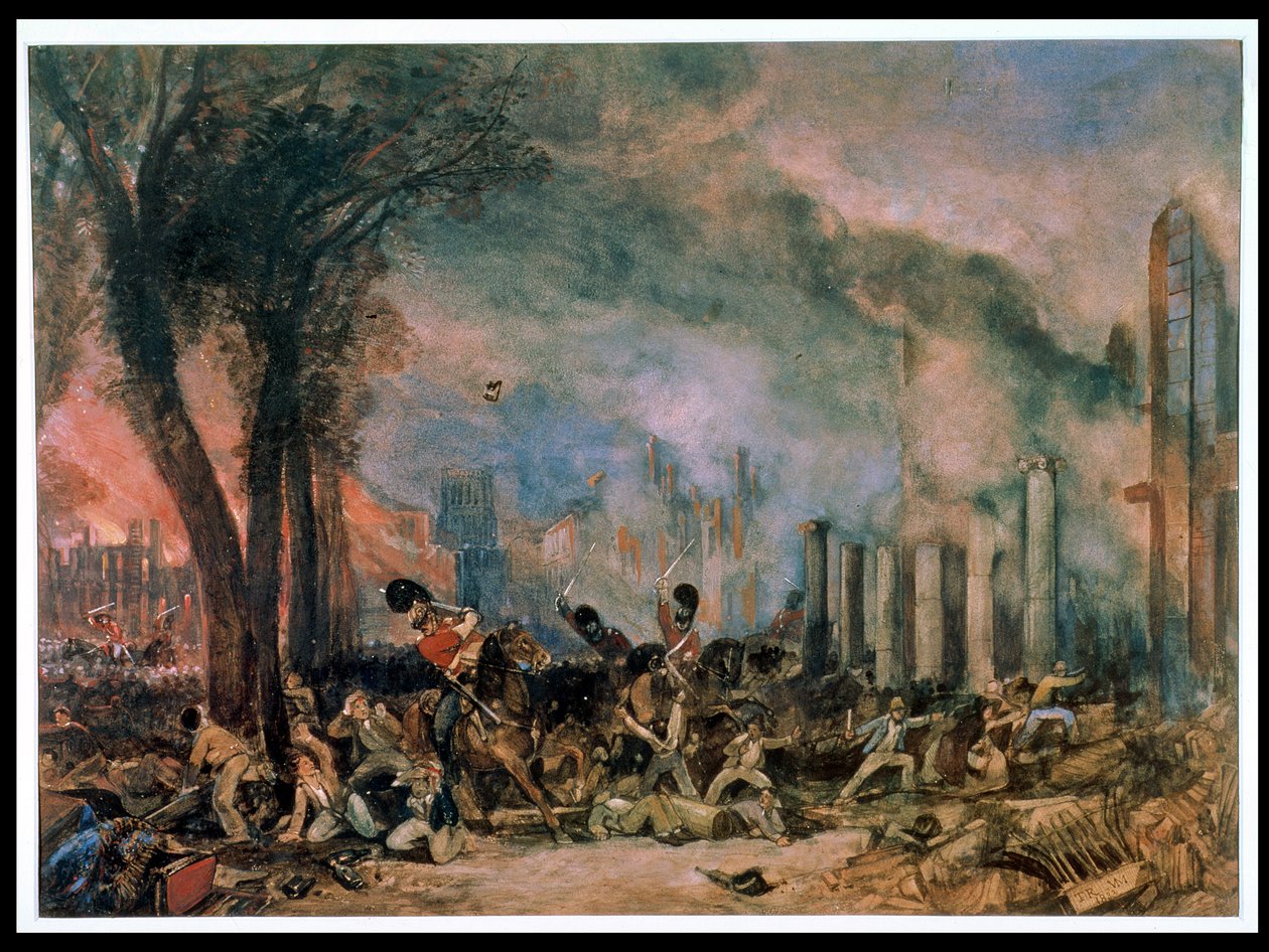 Obvinění 3. dragounské gardy na Queen Square, Bristol, pondělí 31. října 1831 od T. L. and Muller William J. Rowbotham