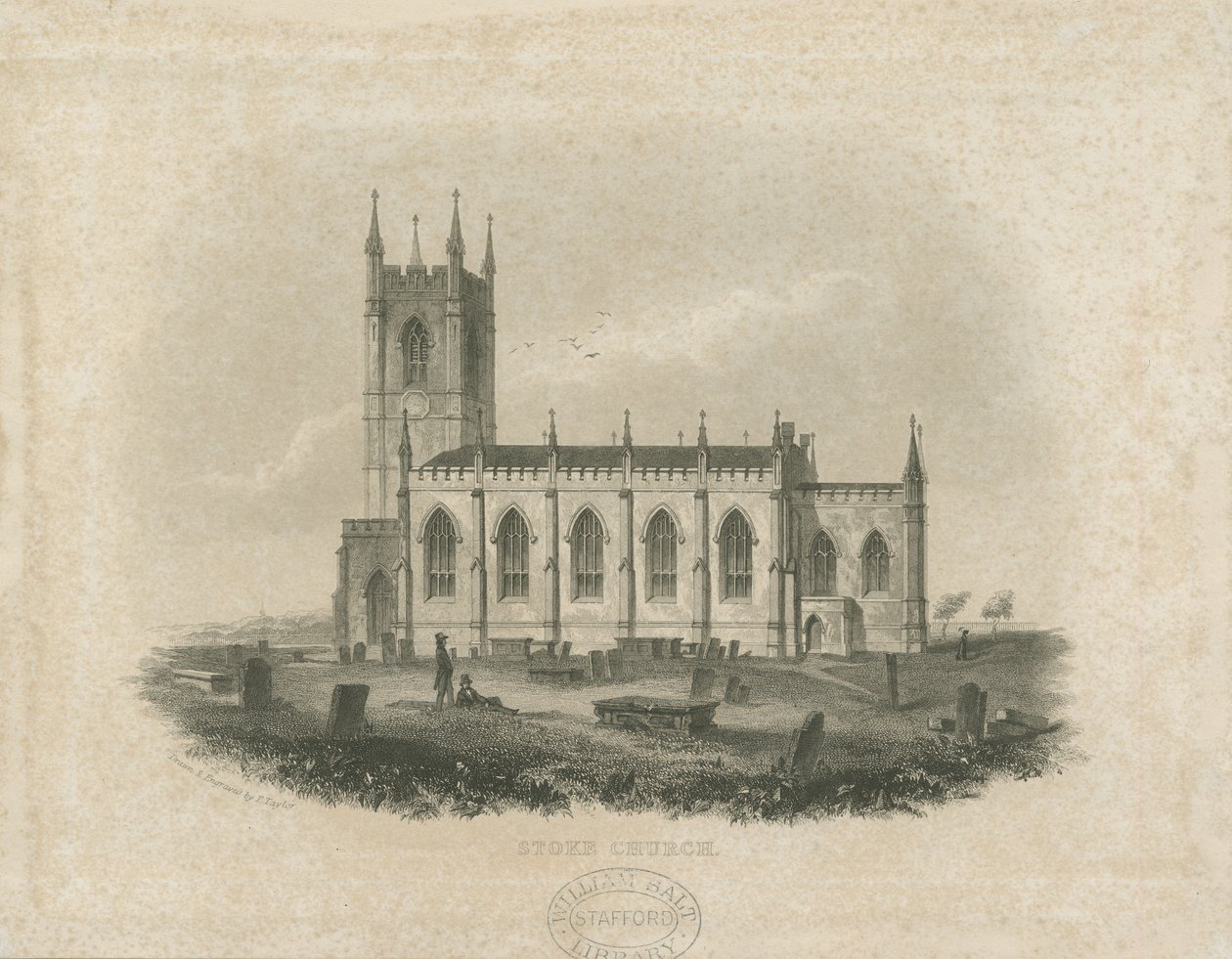 Kostel Stoke-upon-Trent [Nové]: ocelorytina (viněta a [?polovina 19. století] (tisk) od T Taylor
