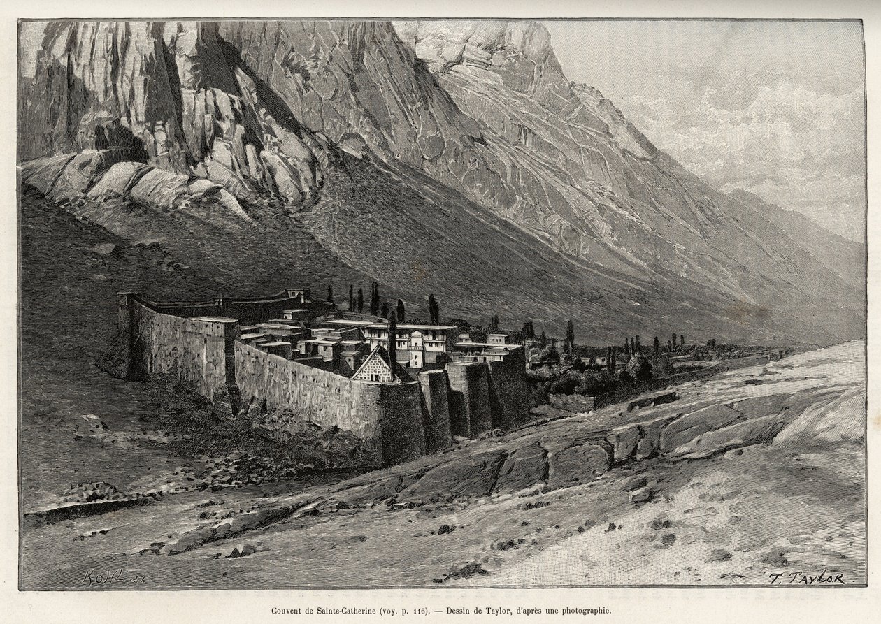 Klášter svaté Kateřiny, Egypt. Taylorova rytina k ilustraci příběhu „Voyage dans l