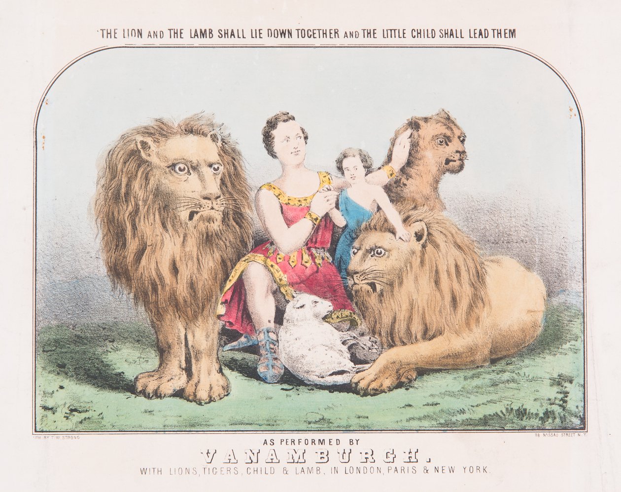 Lev a beránek si spolu lehnou a malé dítě je povede, kolem roku 1840 (akvarel na papíře) od T. W. Strong
