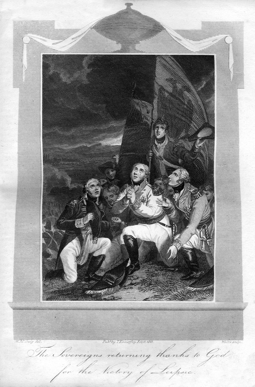 Panovníci vracející se díky Bohu za vítězství Lipska, 1816. od T. Wallis