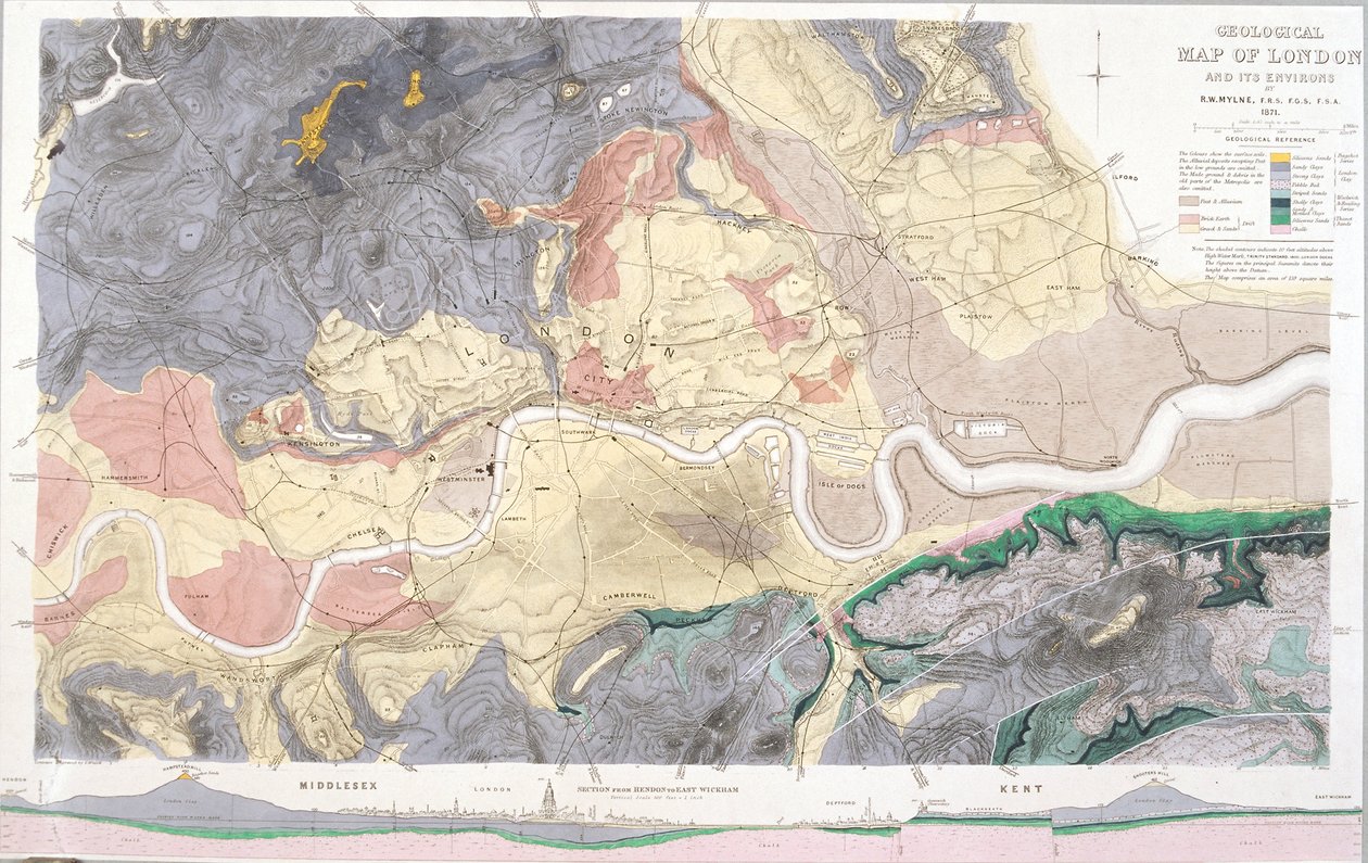 Geologická mapa Londýna a okolí, 1871 od T Walsh