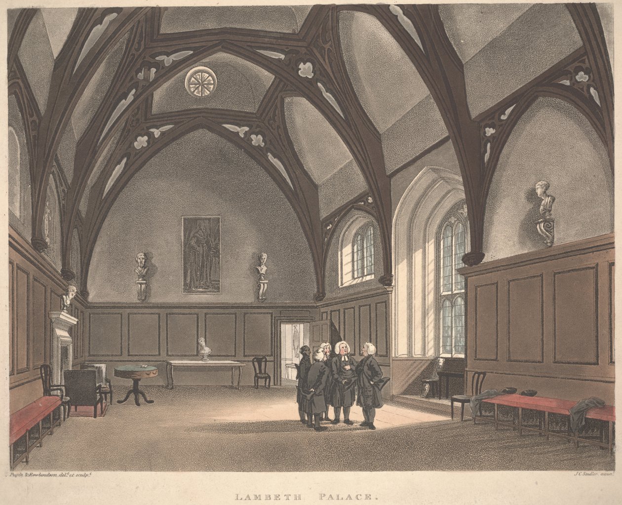 Lambethský palác, vyryl Joseph Constantine Stadler (fl.1780-1812), vydáno 1808 (barevná akvatinta) od T. and Pugin A.C. Rowlandson
