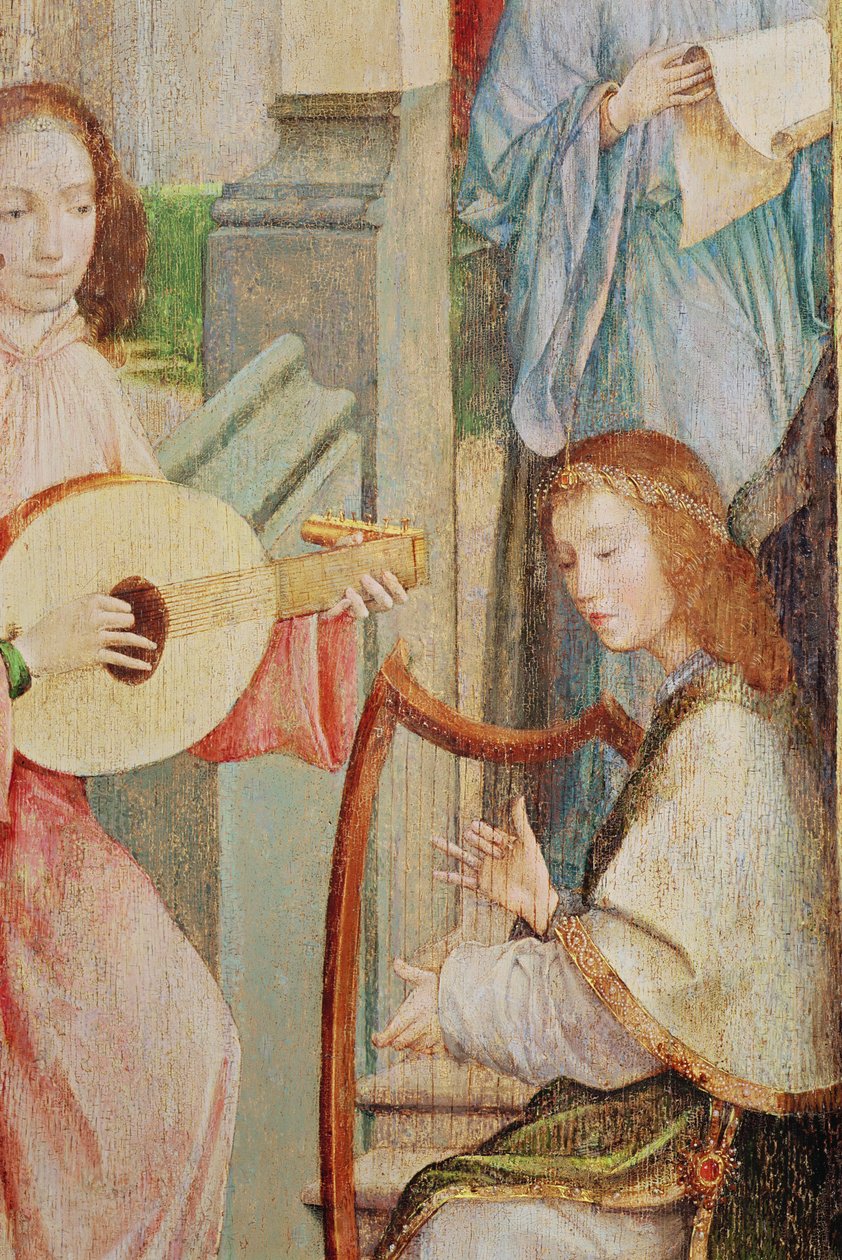 Zvěstování, detail dvou andělů hrajících na nástroje (viz také 65889) od Taborda Vlame Frey, Carlos