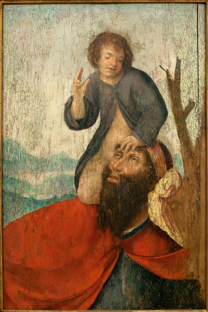 Svatý Kryštof - Obraz z dílny bratra Carlose (vlámský malíř činný v letech 1517 až 1544), olej na dřevě, cca 1530 (sv. Kryštof, dílna mnicha Carlose (činný v letech 1517-1544), olej na panelu, cca 1530 ) - Musee d