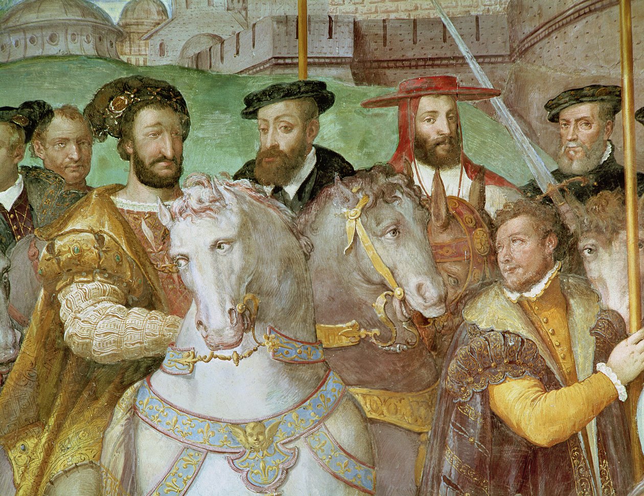 Detail ze Slavnostního vstupu císaře Karla V. (1500-58), Františka I. (1494-1547) a Alessandra Farneseho (1546-92) do Paříže v roce 1540, ze „Sala dei Fasti Farnese“, 1557-66 (detail od Federico Zuccaro