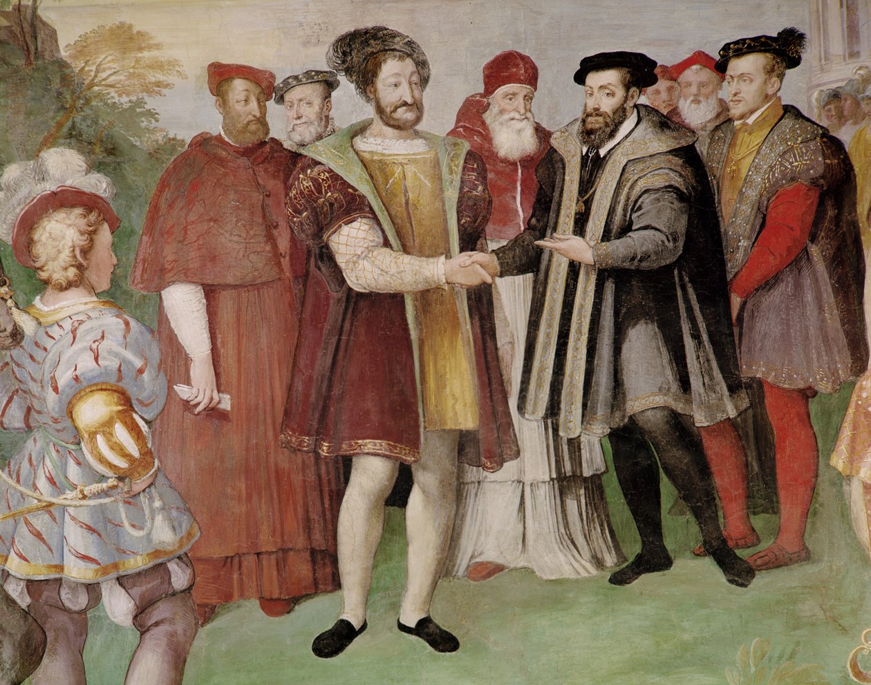Příměří v Nice mezi Františkem I. (1494-1547) a Karlem V. (1500-58) z „Sala del Consiglio Trento“ (detail 133346) od Federico Zuccaro