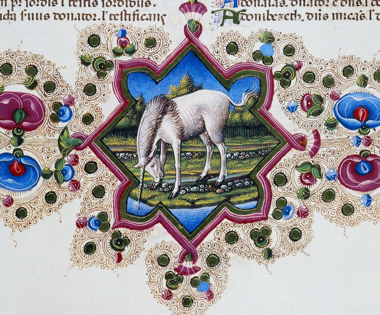 Hraniční vlys na úpatí stránky s jednorožcem, svazek II f 245, v, Bible Borso d