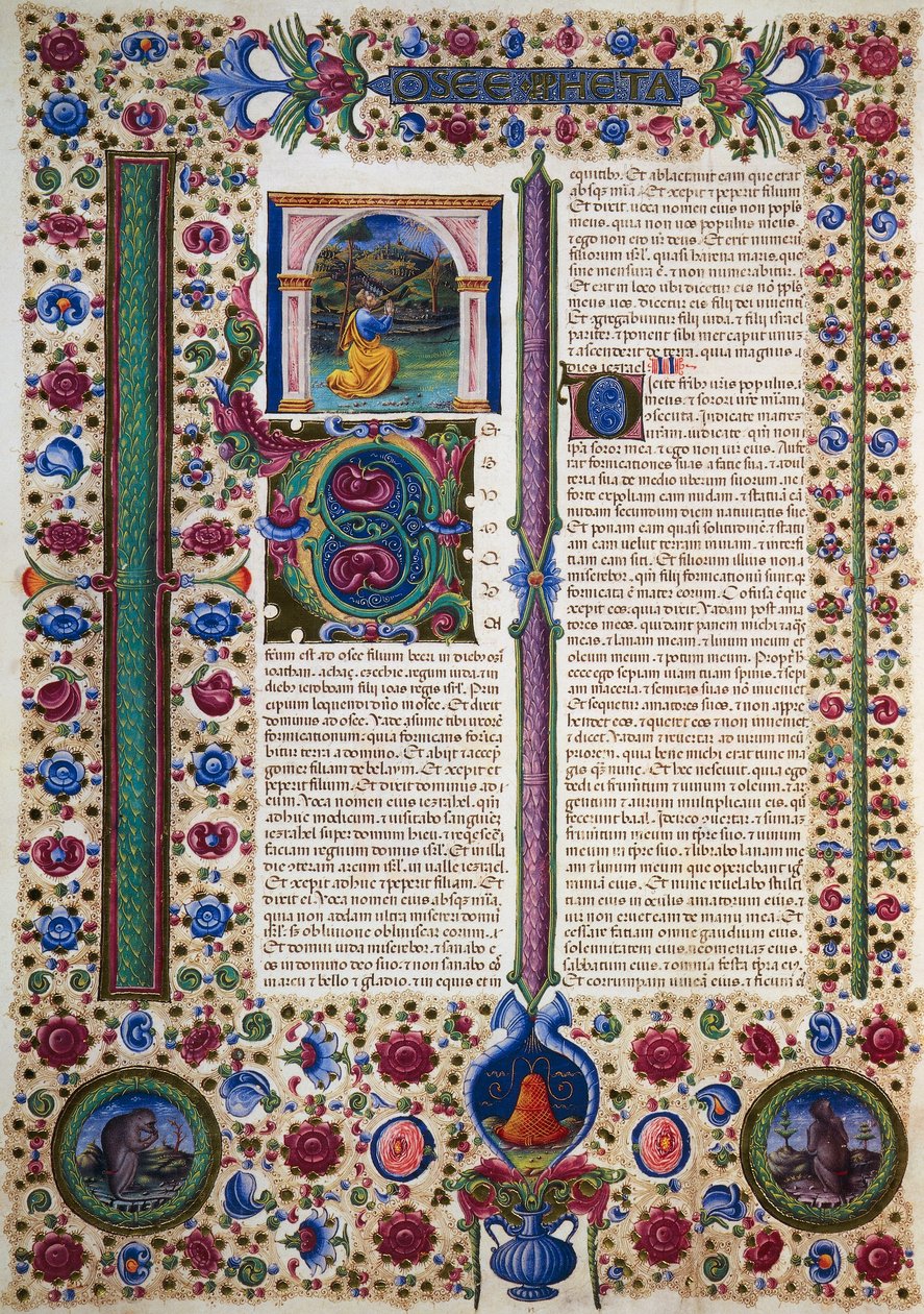 Incipit z Knihy proroka Ozeáše, z II. dílu Bible z Borso d