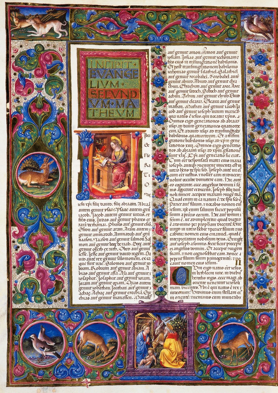 Incipit z evangelia podle Matouše, z II. dílu Bible z Borso d