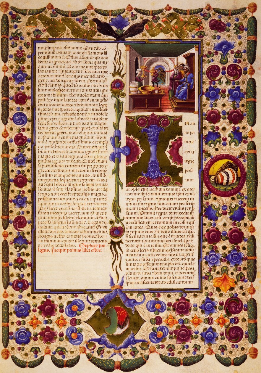 Konec prologu a incipitu z Knihy Exodus, z I. dílu Bible z Borso d