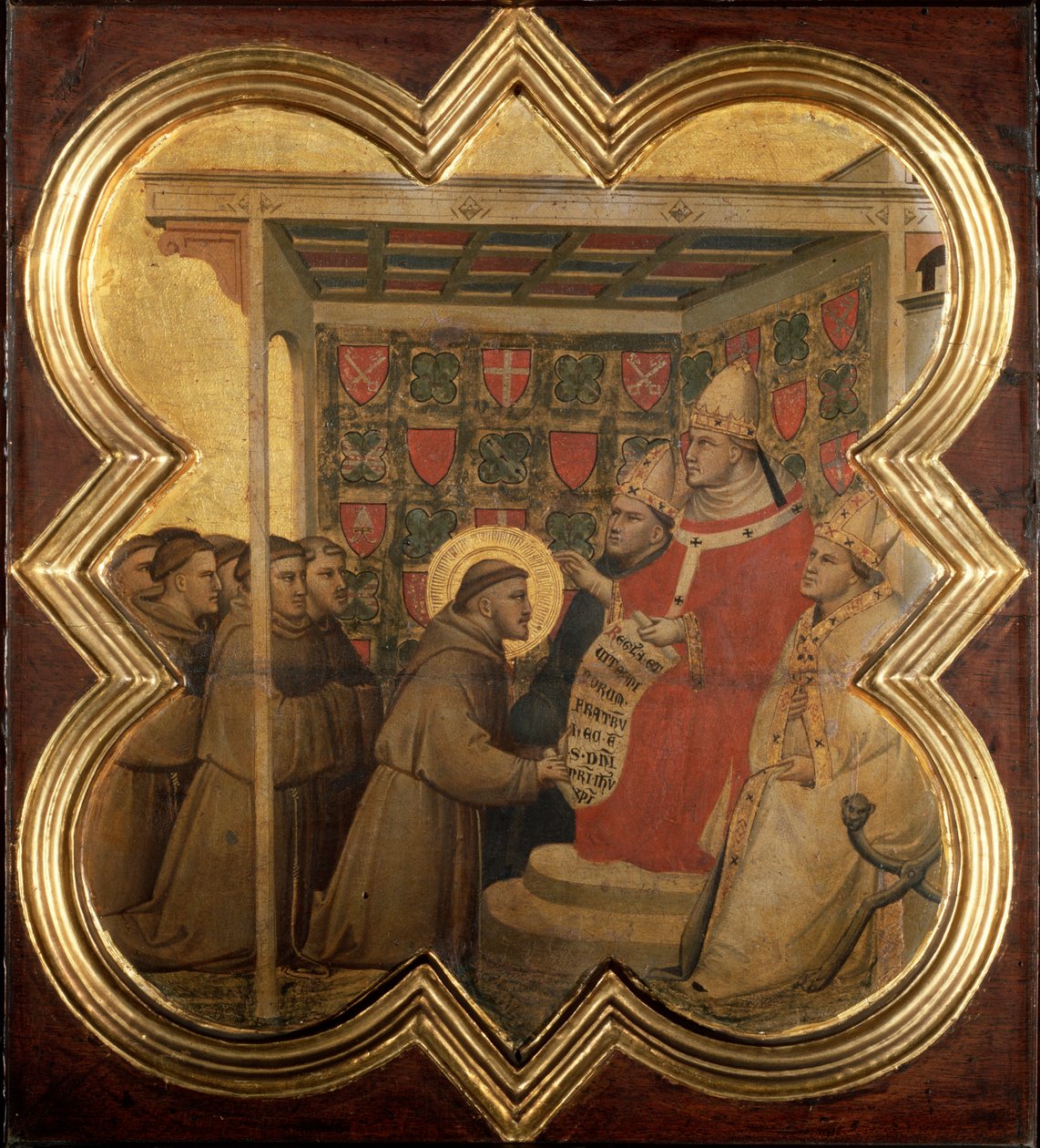 Život svatého Františka z Assisi: Inocent III. potvrzuje františkánskou vládu v roce 1210 - tempera na dřevě od Taddeo Gaddi