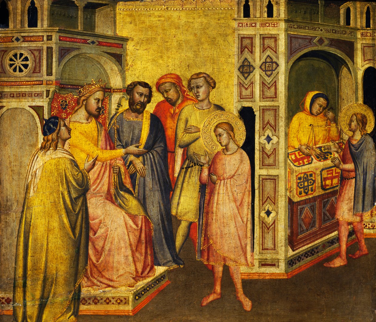 Svatý Eligius před králem Clotharem, kolem roku 1360 od Taddeo Gaddi