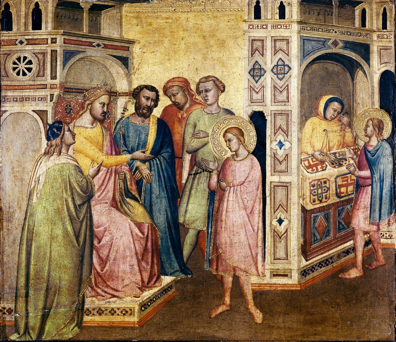 Sv. Eligius před králem Clotharem, kolem roku 1365 (tempera na dřevě) od Taddeo Gaddi